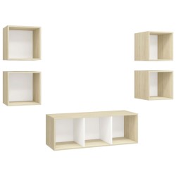 vidaXL Muebles de salón 5 pzas madera ingeniería blanco y roble Sonoma