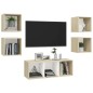 vidaXL Muebles de salón 5 pzas madera ingeniería blanco y roble Sonoma vidaXL Muebles de salón 5 pzas madera ingeniería blanco y roble Sonoma