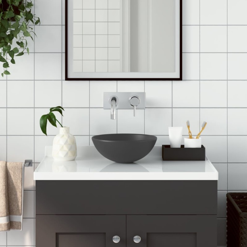 vidaXL Lavabo de cuarto de baño redondo cerámica gris oscuro vidaXL Lavabo de cuarto de baño redondo cerámica gris oscuro