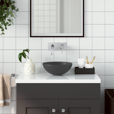 vidaXL Lavabo de cuarto de baño redondo cerámica gris oscuro