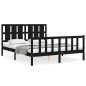 vidaXL Estructura cama de matrimonio con cabecero madera maciza negro vidaXL Estructura cama de matrimonio con cabecero madera maciza negro
