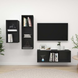 vidaXL Juego de muebles de salón 3 piezas madera ingeniería negro