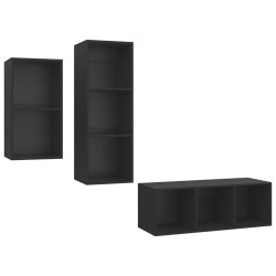 vidaXL Juego de muebles de salón 3 piezas madera ingeniería negro