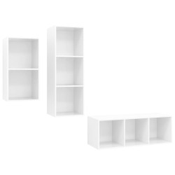 vidaXL Juego de muebles de salón 3 pzs madera ingeniería blanco brillo