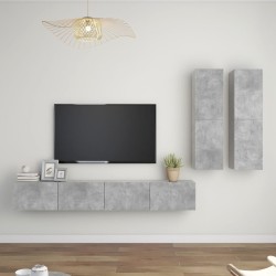 vidaXL Set muebles de salón TV 4 pzas madera ingeniería gris hormigón