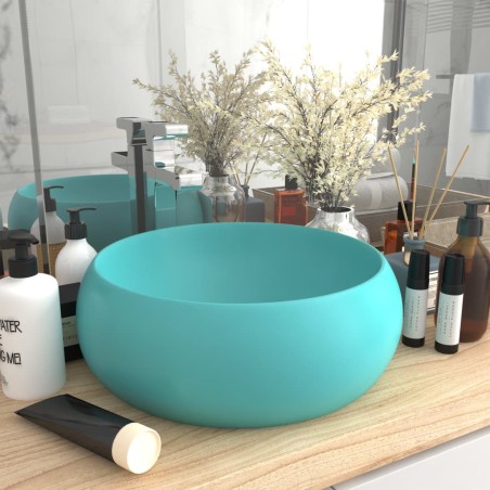 vidaXL Lavabo de lujo redondo cerámica verde claro mate 40x15 cm 
