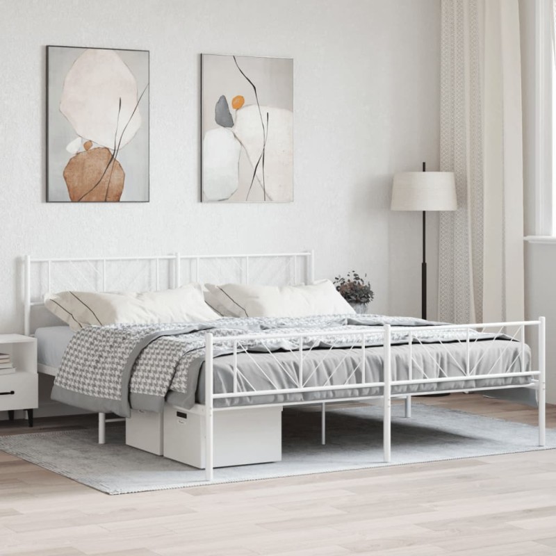 vidaXL Estructura cama metal con cabecero y estribo blanco 200x200 cm vidaXL Estructura cama metal con cabecero y estribo blanco 200x200 cm