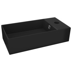 vidaXL Lavabo con rebosadero cerámica negro mate