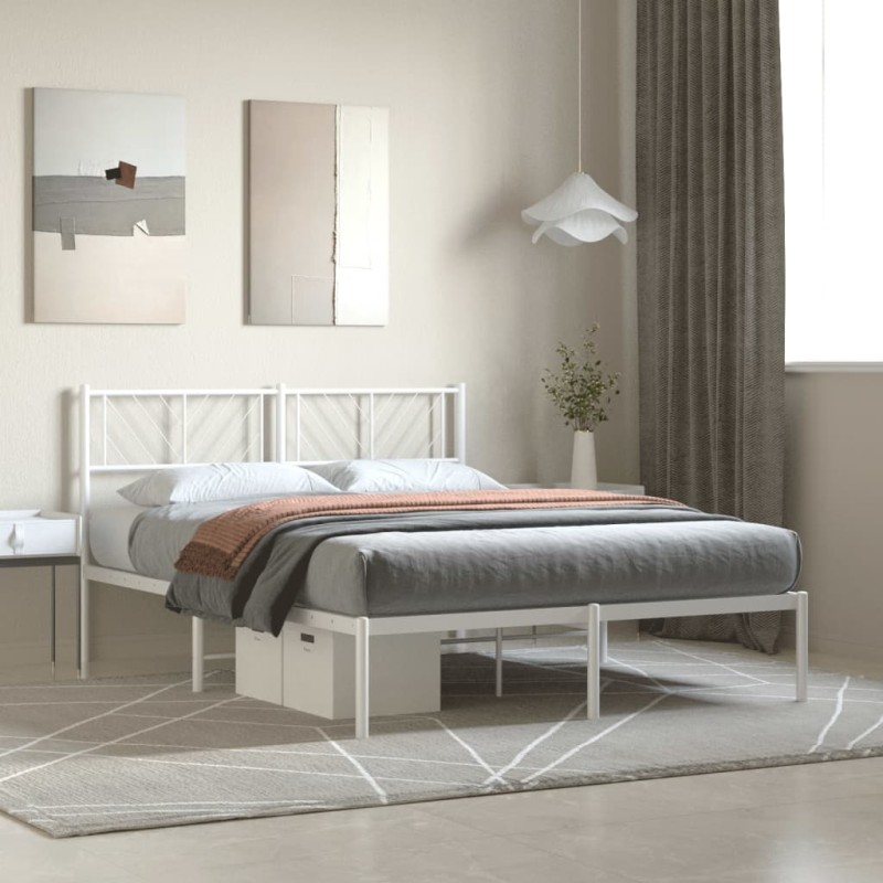 vidaXL Estructura de cama de metal con cabecero blanca 150x200 cm