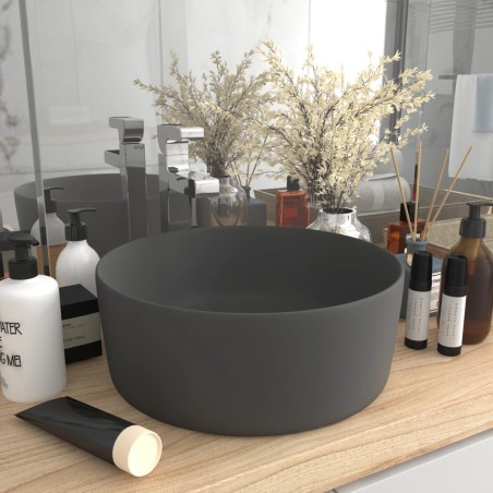 vidaXL Lavabo de lujo redondo cerámica gris oscuro mate 40x15 cm 