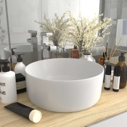 vidaXL Lavabo de lujo redondo cerámica blanco mate 40x15 cm 