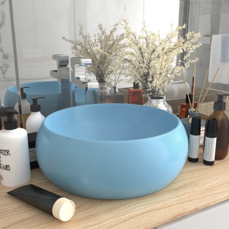 vidaXL Lavabo de lujo redondo cerámica azul claro mate 40x15 cm 