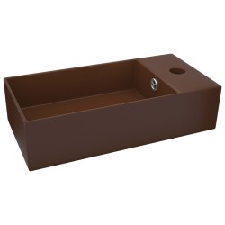 vidaXL Lavabo con rebosadero cerámica marrón oscuro