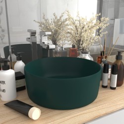 vidaXL Lavabo de lujo redondo cerámica verde oscuro mate 40x15 cm 