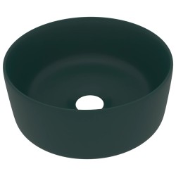 vidaXL Lavabo de lujo redondo cerámica verde oscuro mate 40x15 cm 