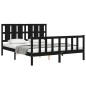 vidaXL Estructura cama de matrimonio con cabecero madera maciza negro vidaXL Estructura cama de matrimonio con cabecero madera maciza negro