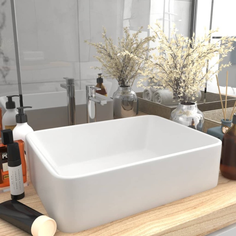 vidaXL Lavabo de lujo de cerámica blanco mate 41x30x12 cm vidaXL Lavabo de lujo de cerámica blanco mate 41x30x12 cm