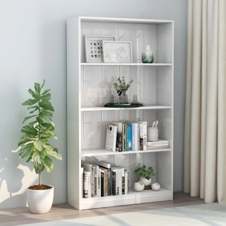 vidaXL Estantería de 4 niveles contrachapada blanco brillo 80x24x142cm
