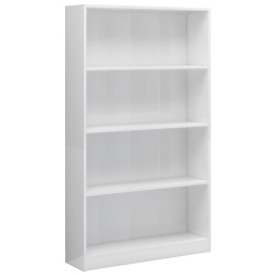 vidaXL Estantería de 4 niveles contrachapada blanco brillo 80x24x142cm