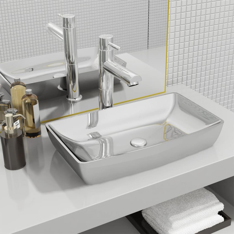 vidaXL Lavabo 71x38x13,5 cm cerámica plateado vidaXL Lavabo 71x38x13,5 cm cerámica plateado