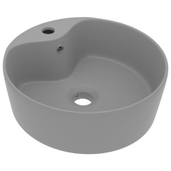 vidaXL Lavabo lujoso con rebosadero cerámica gris claro mate 36x13 cm