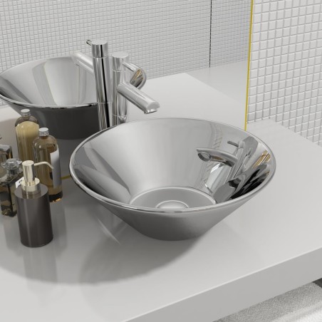 vidaXL Lavabo 42x14 cm cerámica plateado