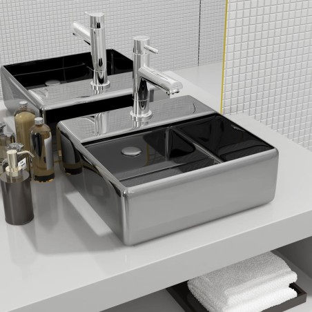 vidaXL Lavabo con orificio para grifo 38x30x11,5 cm cerámica plateado