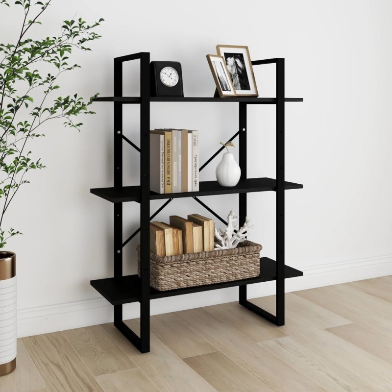 vidaXL Estantería 3 niveles madera maciza de pino negro 80x30x105 cm vidaXL Estantería 3 niveles madera maciza de pino negro 80x30x105 cm