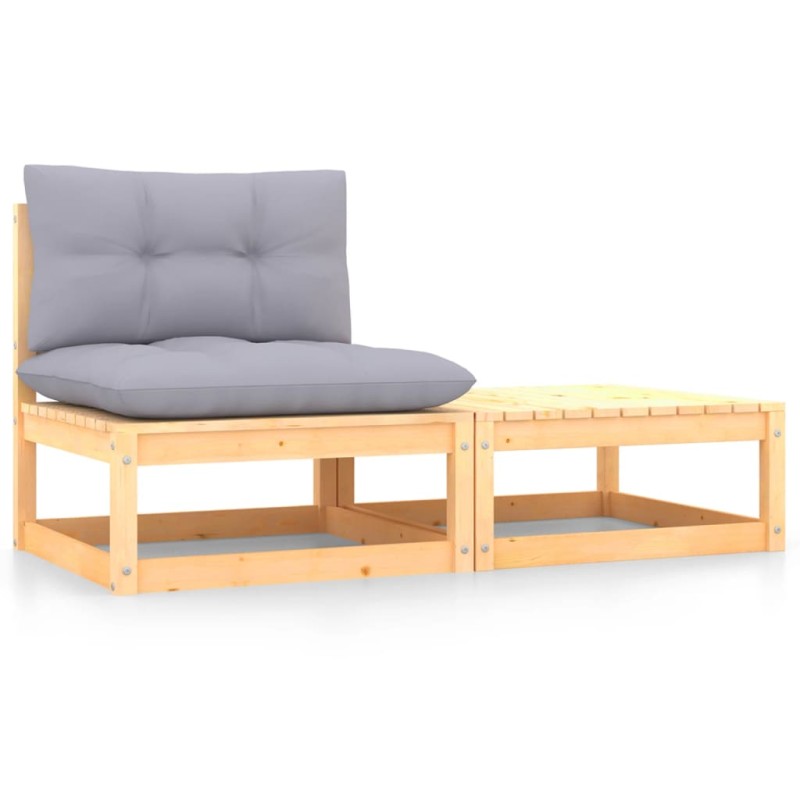 vidaXL Juego de muebles de jardín 2 pzas y cojines madera pino maciza
