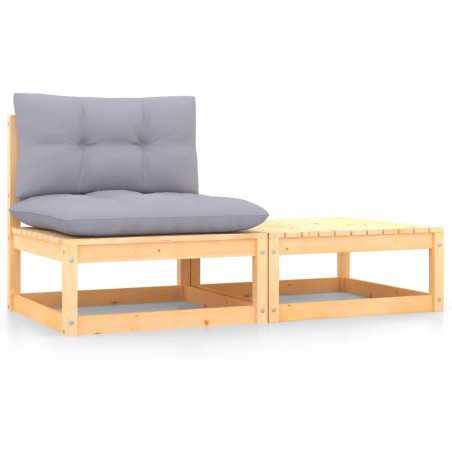 vidaXL Juego de muebles de jardín 2 pzas y cojines madera pino maciza