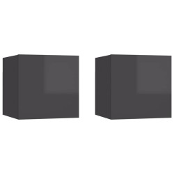 vidaXL Mesitas de noche 2 unidades gris con brillo 30,5x30x30 cm