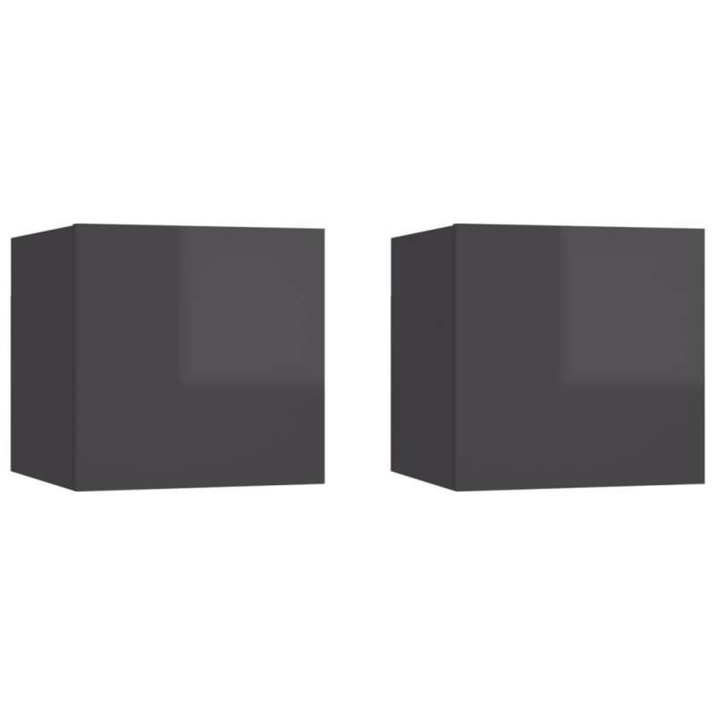 vidaXL Mesitas de noche 2 unidades gris con brillo 30,5x30x30 cm vidaXL Mesitas de noche 2 unidades gris con brillo 30,5x30x30 cm