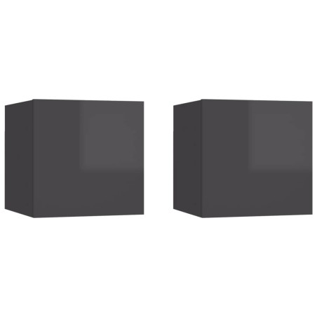 vidaXL Mesitas de noche 2 unidades gris con brillo 30,5x30x30 cm