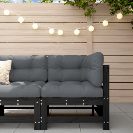 vidaXL Sofá esquinero con cojines madera maciza de pino negro