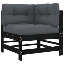 vidaXL Sofá esquinero con cojines madera maciza de pino negro