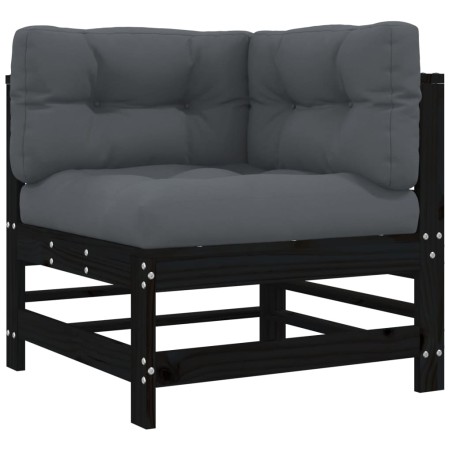 vidaXL Sofá esquinero con cojines madera maciza de pino negro