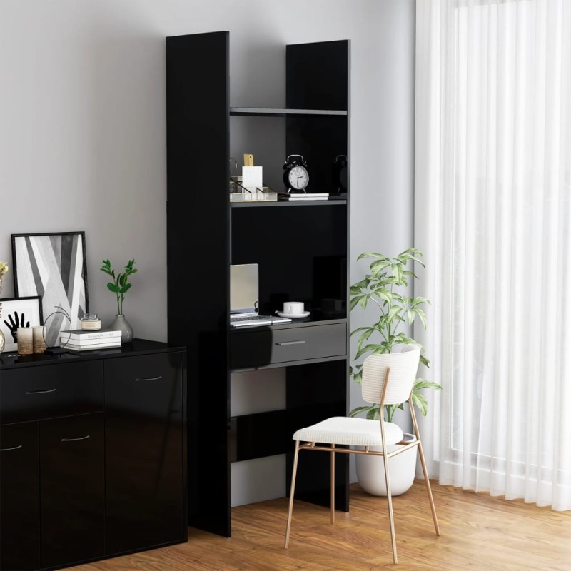 vidaXL Estantería madera contrachapada negro brillante 60x35x180 cm vidaXL Estantería madera contrachapada negro brillante 60x35x180 cm