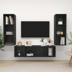 vidaXL Juego de muebles de salón 3 piezas madera de ingeniería negro