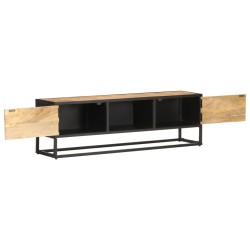 vidaXL Mueble de TV puerta tallada madera de mango rugosa 130x30x40 cm
