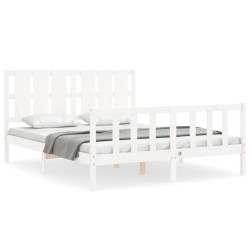 vidaXL Estructura de cama con cabecero madera maciza blanco 160x200 cm