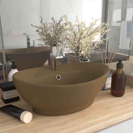 vidaXL Lavabo lujoso con rebosadero cerámica crema mate 58,5x39 cm
