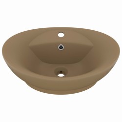 vidaXL Lavabo lujoso con rebosadero cerámica crema mate 58,5x39 cm
