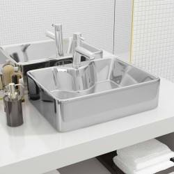 vidaXL Lavabo con orificio para grifo 48x37x13,5 cm cerámica plateado