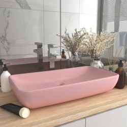 vidaXL Lavabo de lujo rectangular de cerámica rosa mate 71x38 cm