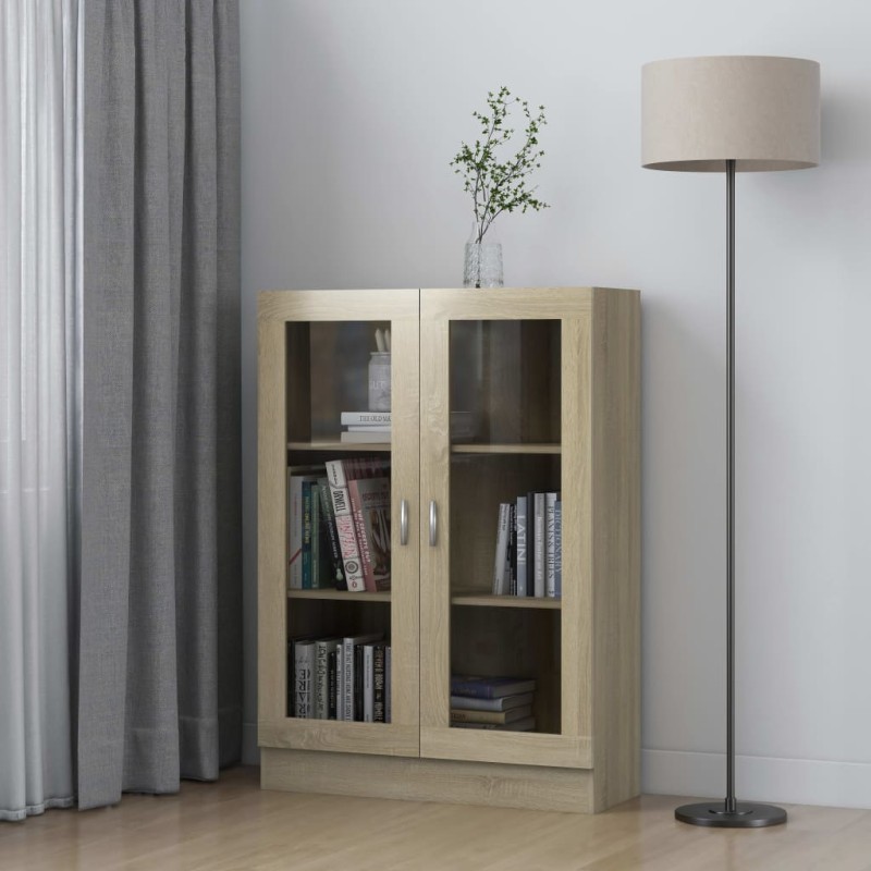 vidaXL Vitrina de madera contrachapada color roble 82,5x30,5x115 cm vidaXL Vitrina de madera contrachapada color roble 82,5x30,5x115 cm