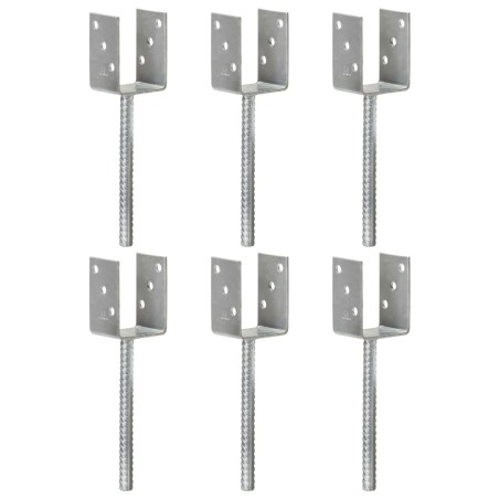 vidaXL Anclajes de valla 6 uds acero galvanizado plateado 7x6x30 cm