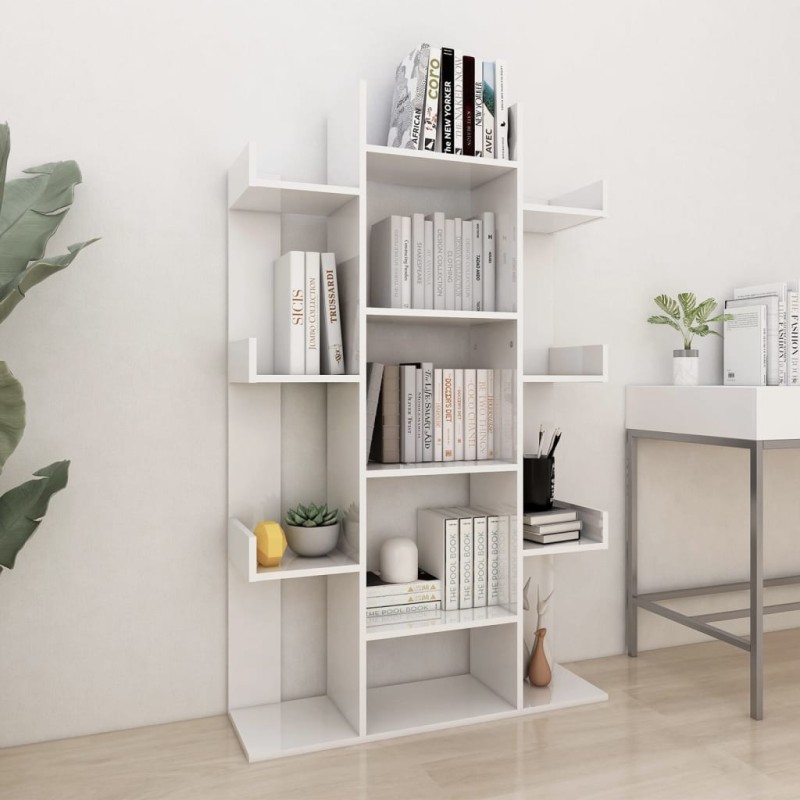 vidaXL Librería de madera contrachapada blanco brillante 86x25,5x140cm vidaXL Librería de madera contrachapada blanco brillante 86x25,5x140cm