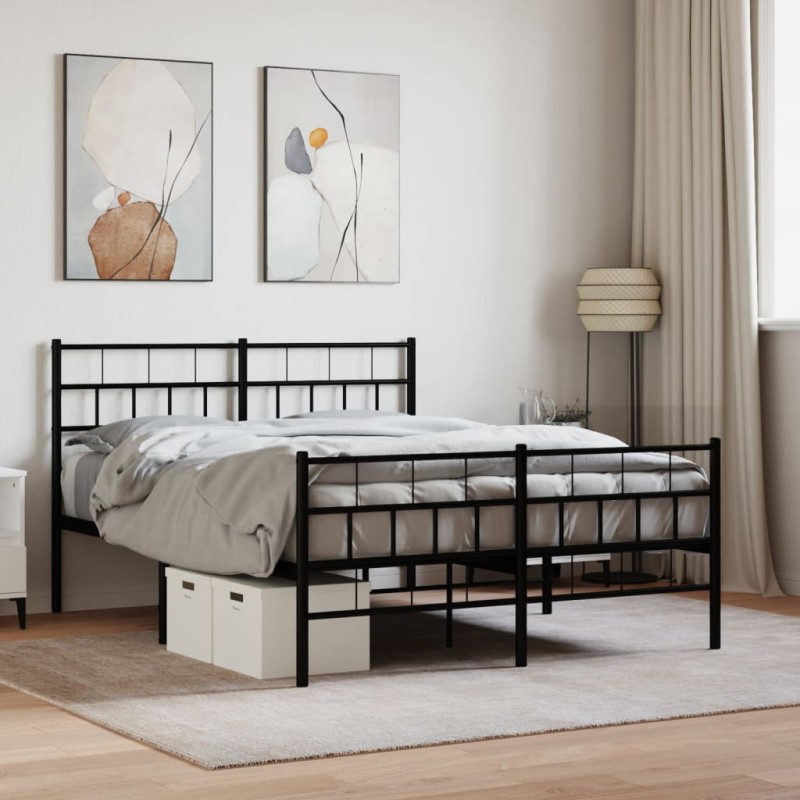 vidaXL Estructura de cama con cabecero y pie metal negro 120x190 cm