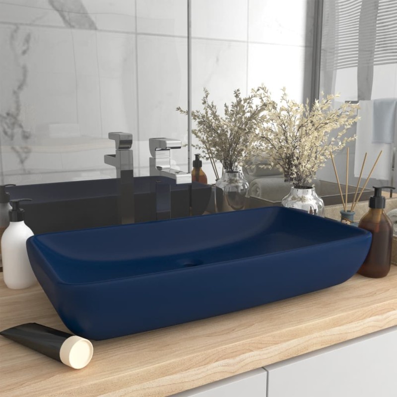 vidaXL Lavabo rectangular de lujo cerámica azul oscuro mate 71x38 cm vidaXL Lavabo rectangular de lujo cerámica azul oscuro mate 71x38 cm