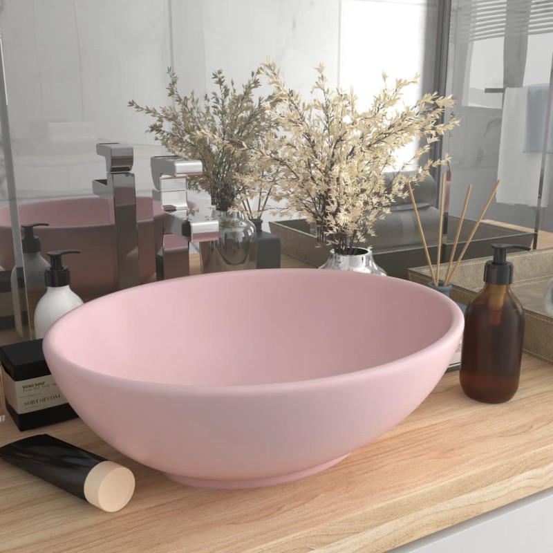 vidaXL Lavabo de lujo ovalado cerámica rosa mate 40x33 cm vidaXL Lavabo de lujo ovalado cerámica rosa mate 40x33 cm